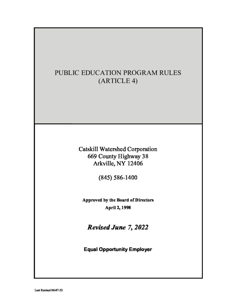Education Program Rules Catskill Watershed Corporation